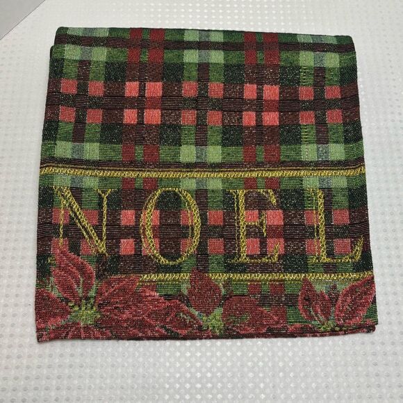 Festive Plaid Woven NOEL Table Runner Red Green Metallic Gold 70' x 12.25" - Picture 5 of 5
